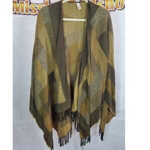 Accessory Street Green Brown Fringe Shawl One Size
